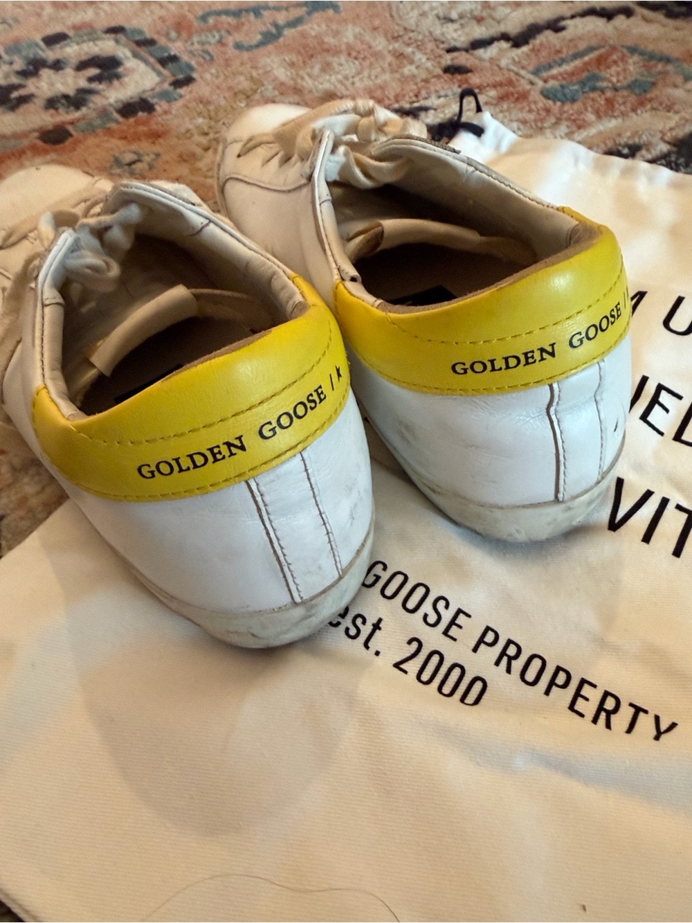 Golden Goose White Sneakers with Yellow Heel and Gray Star - Picture 3 of 3